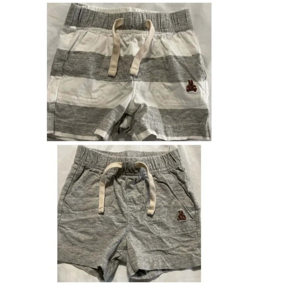 GAP Kids Striped Gray and White striped Shorts 2 pairs bear shorts 6-12m cotton